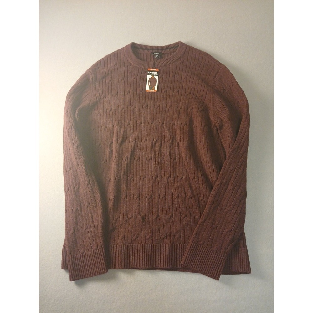 Express Men's Cable Knit Sweater Sz XL  Maroon Long Sleeve MSRP $68 NWT !!